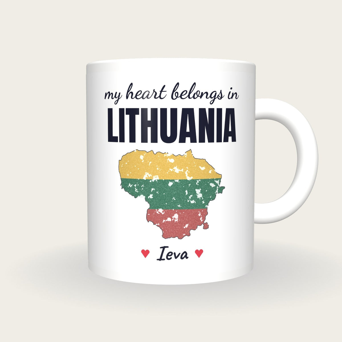 Personalised Lithuania Map Mug, My Heart Belongs In Lithuania, front