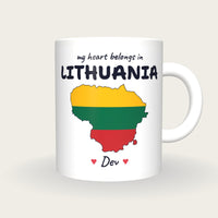 Personalised Lithuania Map Mug, My Heart Belongs In Lithuania, front