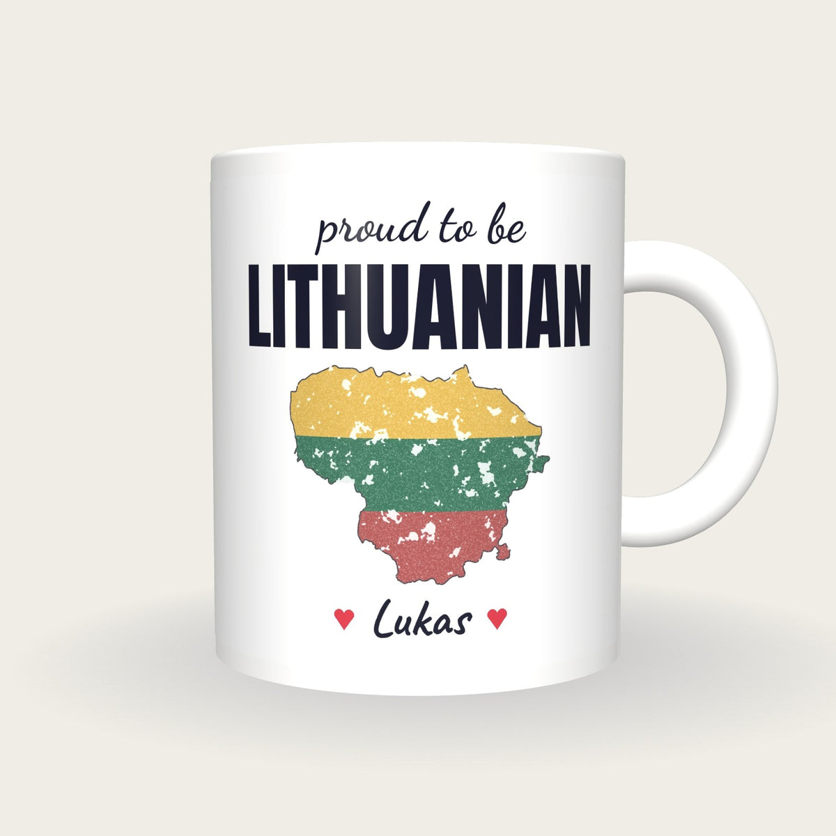 Personalised Lithuania Map Mug, Proud To Be Lithuanian, front