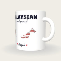 Personalised Malaysia Map Mug, Malaysian And Proud, three-quarter view