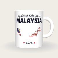 Personalised Malaysia Map Mug, My Heart Belongs In Malaysia, front
