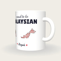 Personalised Malaysia Map Mug, Proud To Be Malaysian, three-quarter view
