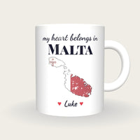 Personalised Malta Map Mug, My Heart Belongs In Malta, front