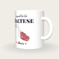 Personalised Malta Map Mug, Proud To Be Maltese, three-quarter view