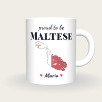 Personalised Malta Map Mug, Proud To Be Maltese, front