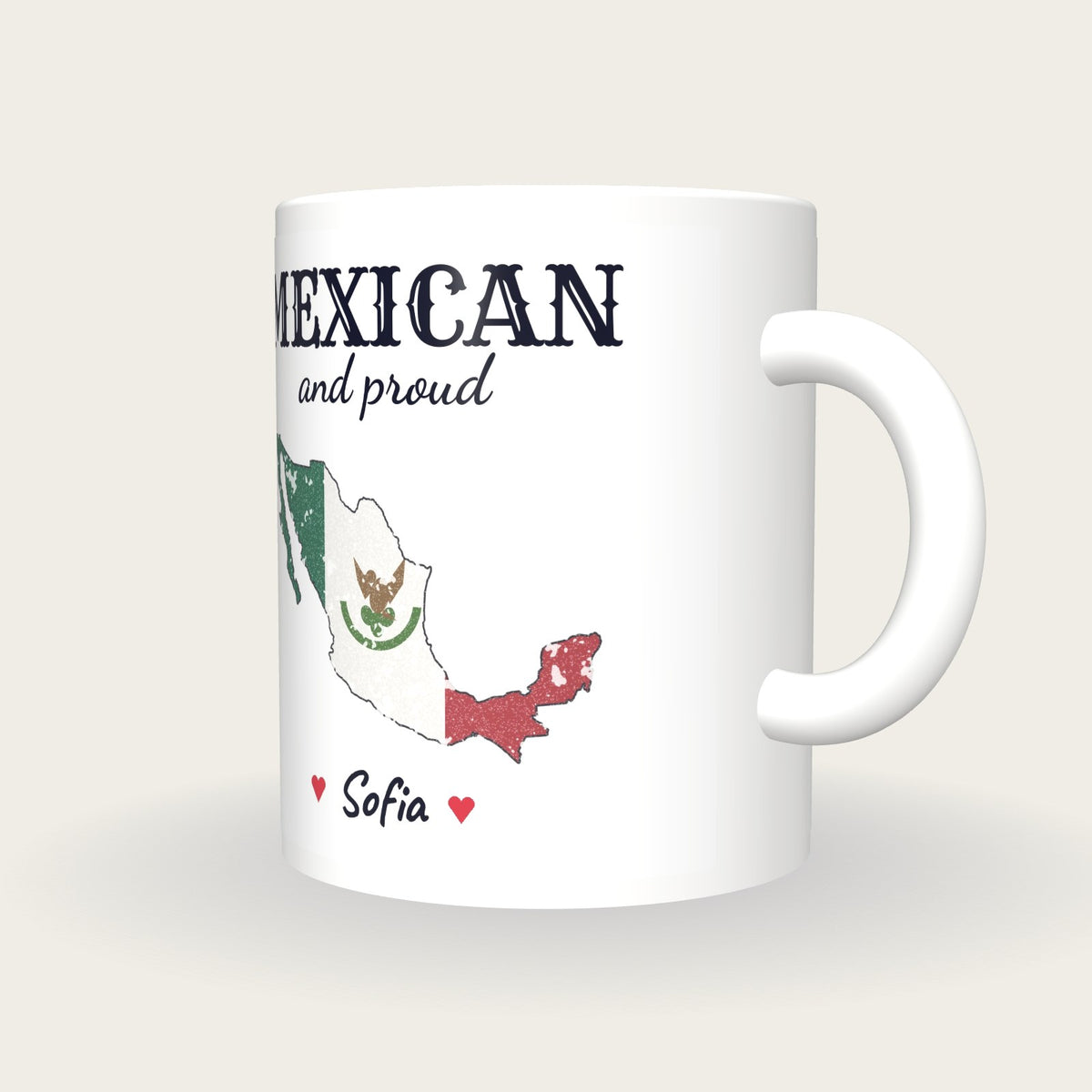 Personalised Mexico Map Mug, Mexican And Proud, three-quarter view