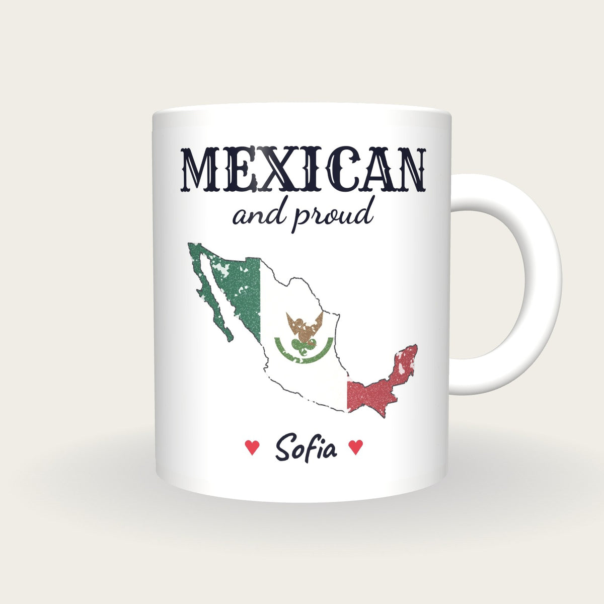 Personalised Mexico Map Mug, Mexican And Proud, front