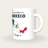Personalised Mexico Map Mug, My Heart Belongs In Mexico, three-quarter view
