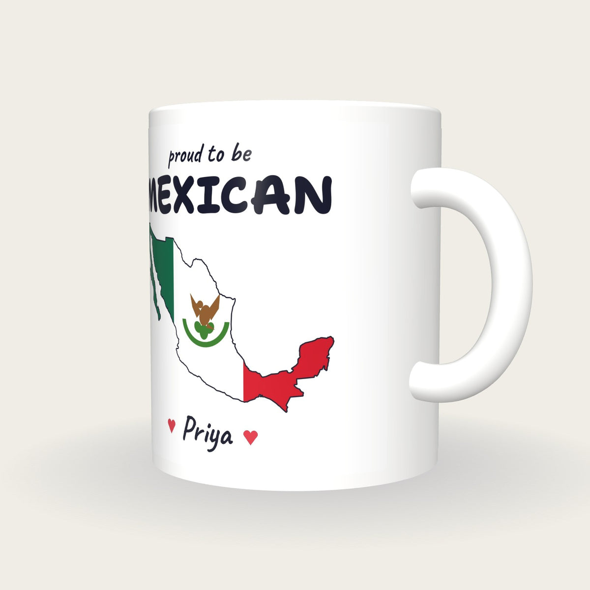 Personalised Mexico Map Mug, Proud To Be Mexican, three-quarter view