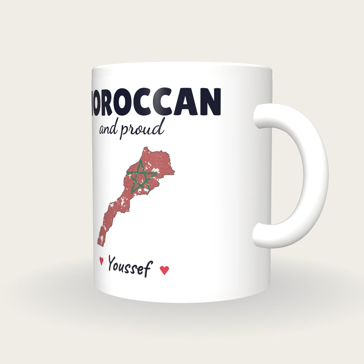 Personalised Morocco Map Mug, Moroccan And Proud, three-quarter view