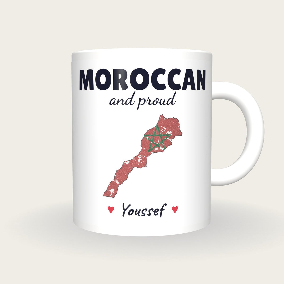 Personalised Morocco Map Mug, Moroccan And Proud, front