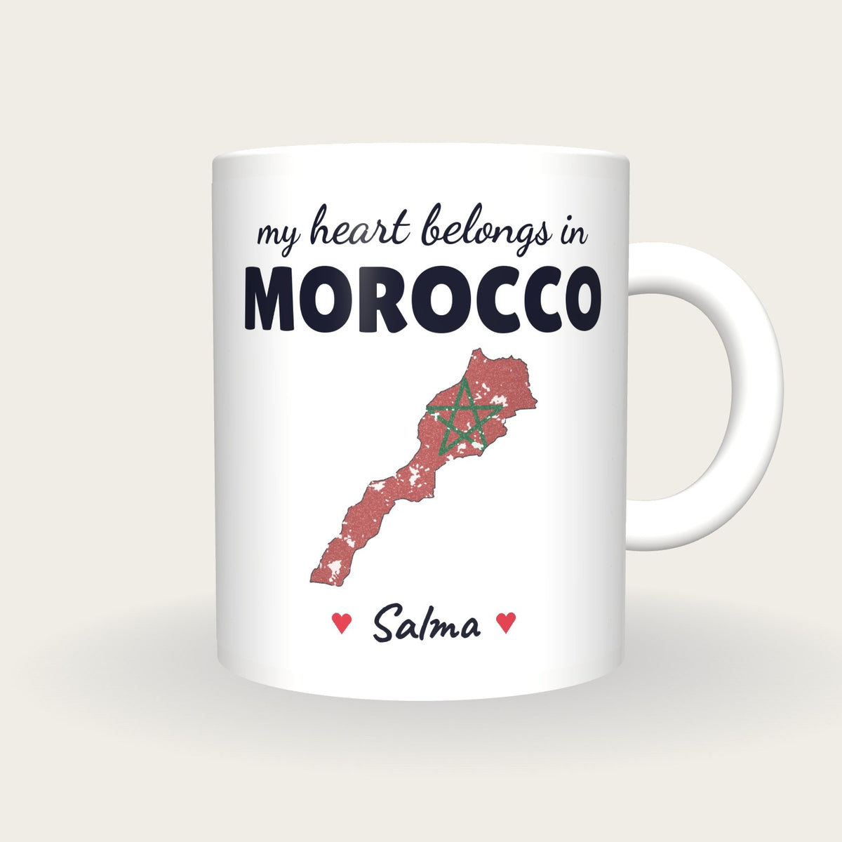 Personalised Morocco Map Mug, My Heart Belongs In Morocco, front