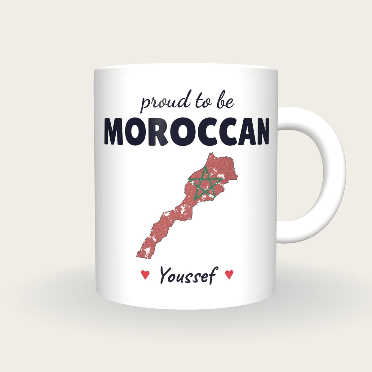 Personalised Morocco Map Mug, Proud To Be Moroccan, front
