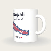 Personalised Nepal Map Mug, Nepali And Proud, three-quarter view