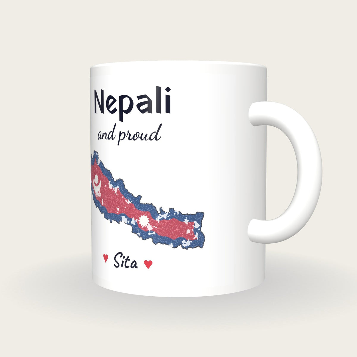 Personalised Nepal Map Mug, Nepali And Proud, three-quarter view
