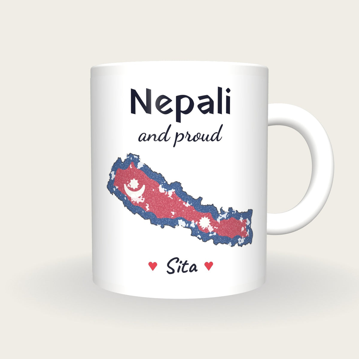 Personalised Nepal Map Mug, Nepali And Proud, front