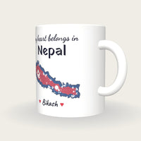 Personalised Nepal Map Mug, My Heart Belongs In Nepal, three-quarter view