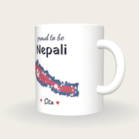 Personalised Nepal Map Mug, Proud To Be Nepali, three-quarter view