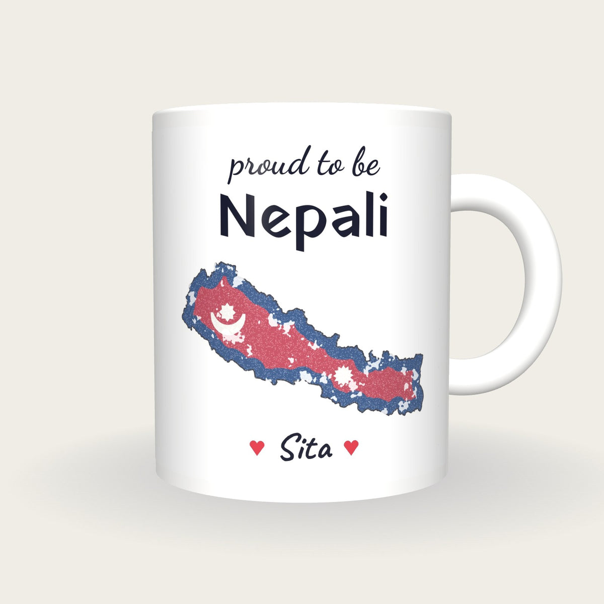 Personalised Nepal Map Mug, Proud To Be Nepali, front