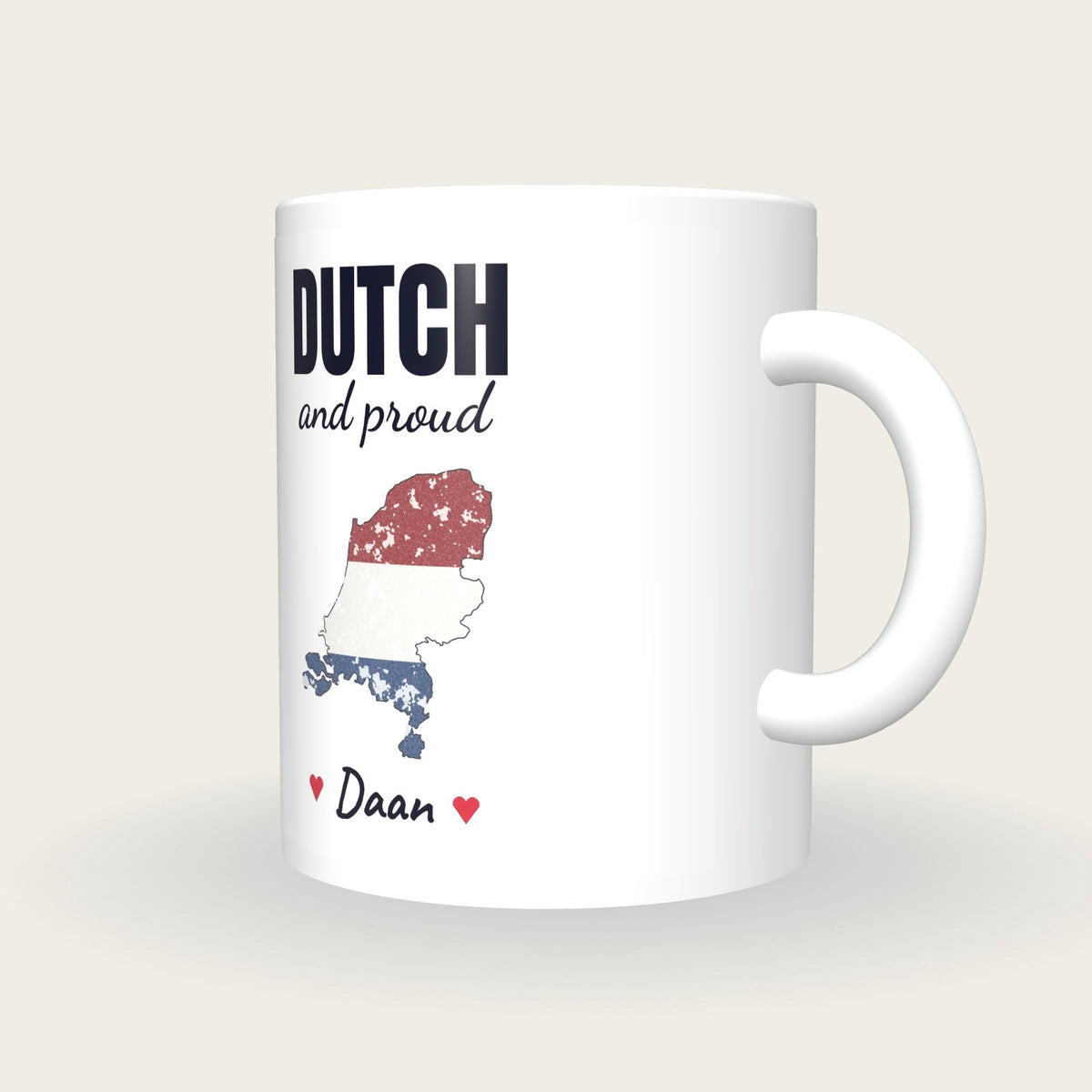 Personalised Netherlands Map Mug, Dutch And Proud, three-quarter view