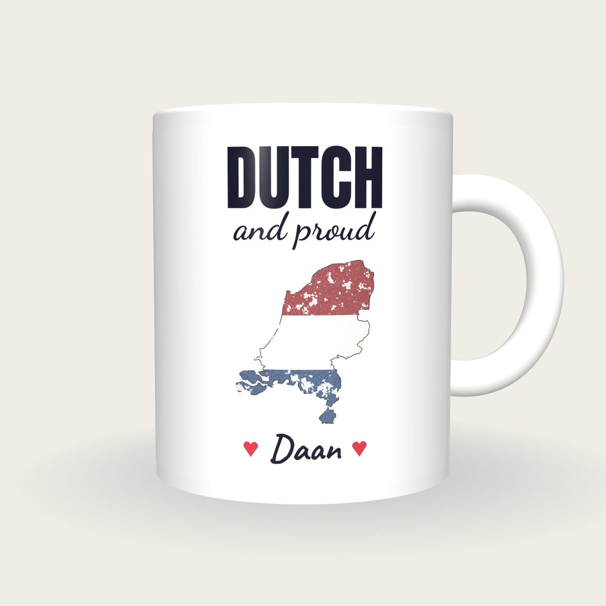 Personalised Netherlands Map Mug, Dutch And Proud, front
