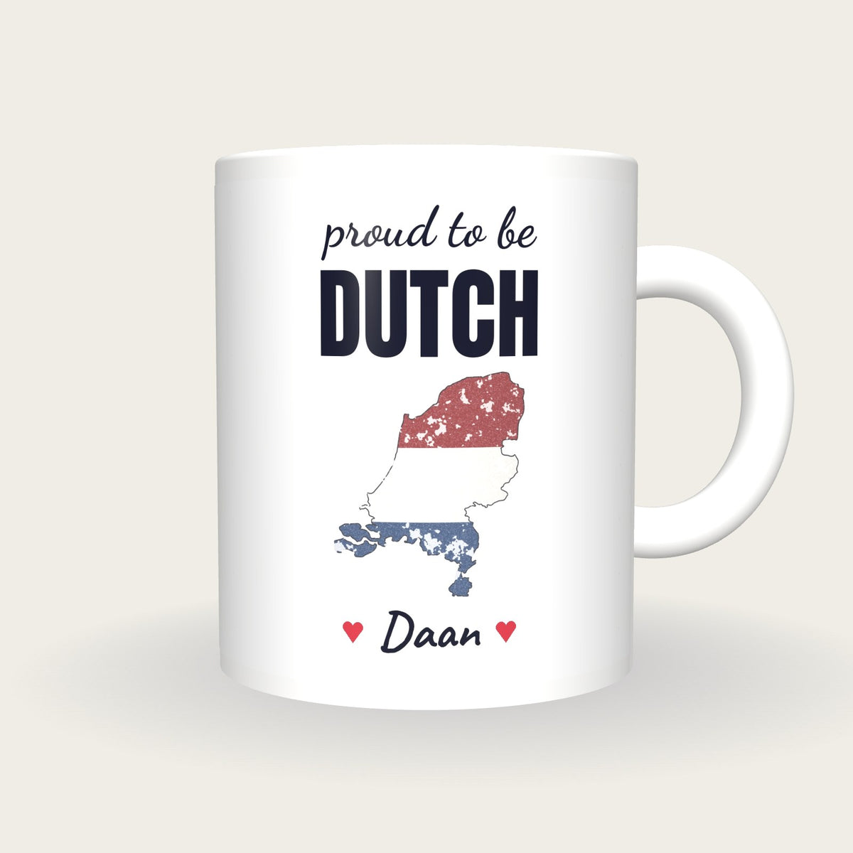 Personalised Netherlands Map Mug, Proud To Be Dutch, front
