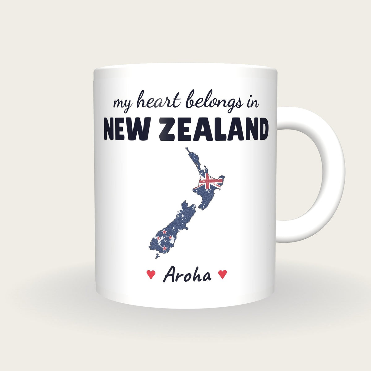 Personalised New Zealand Map Mug, My Heart Belongs In New Zealand, front
