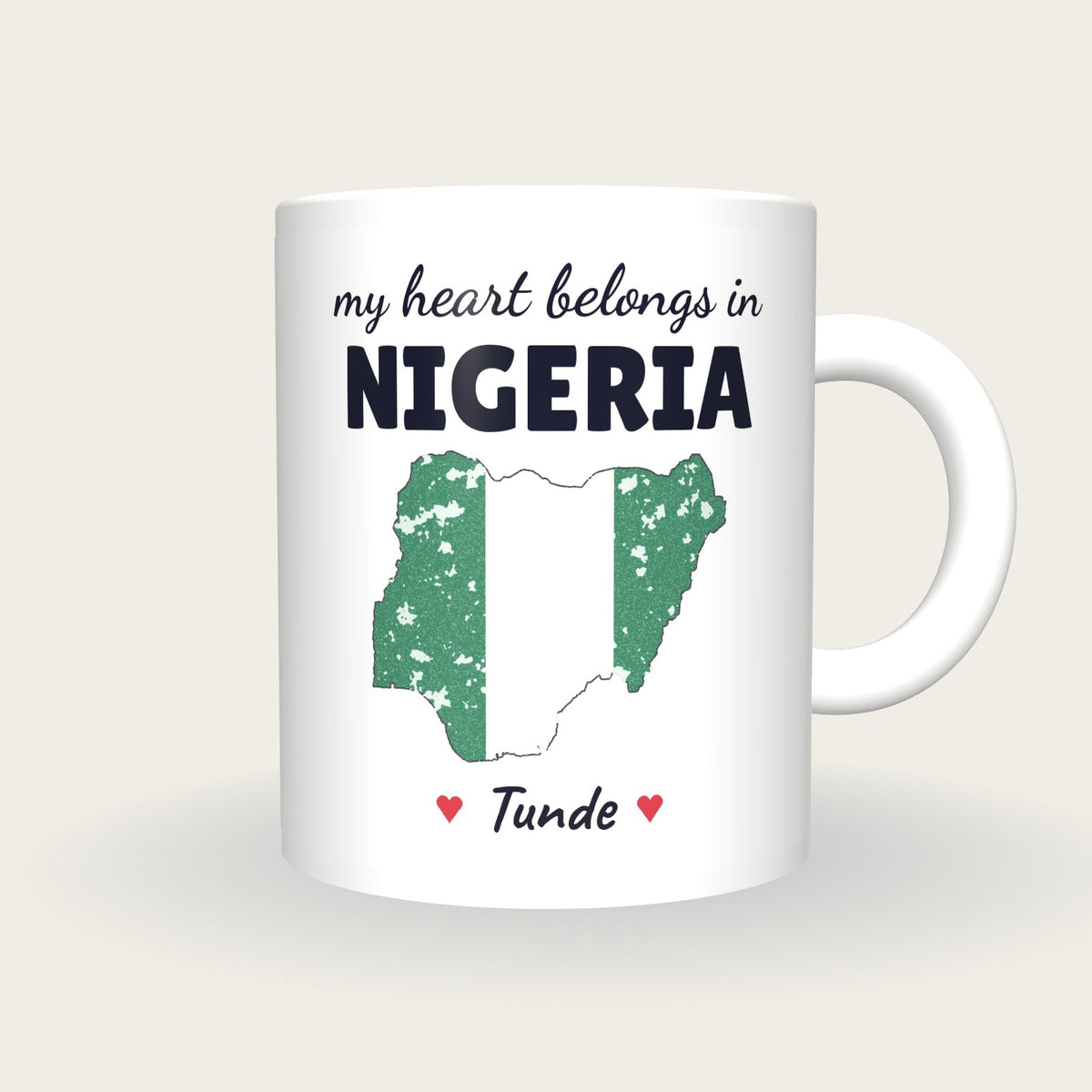 Personalised Nigeria Map Mug, My Heart Belongs In Nigeria, front
