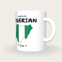 Personalised Nigeria Map Mug, Proud To Be Nigerian, three-quarter view