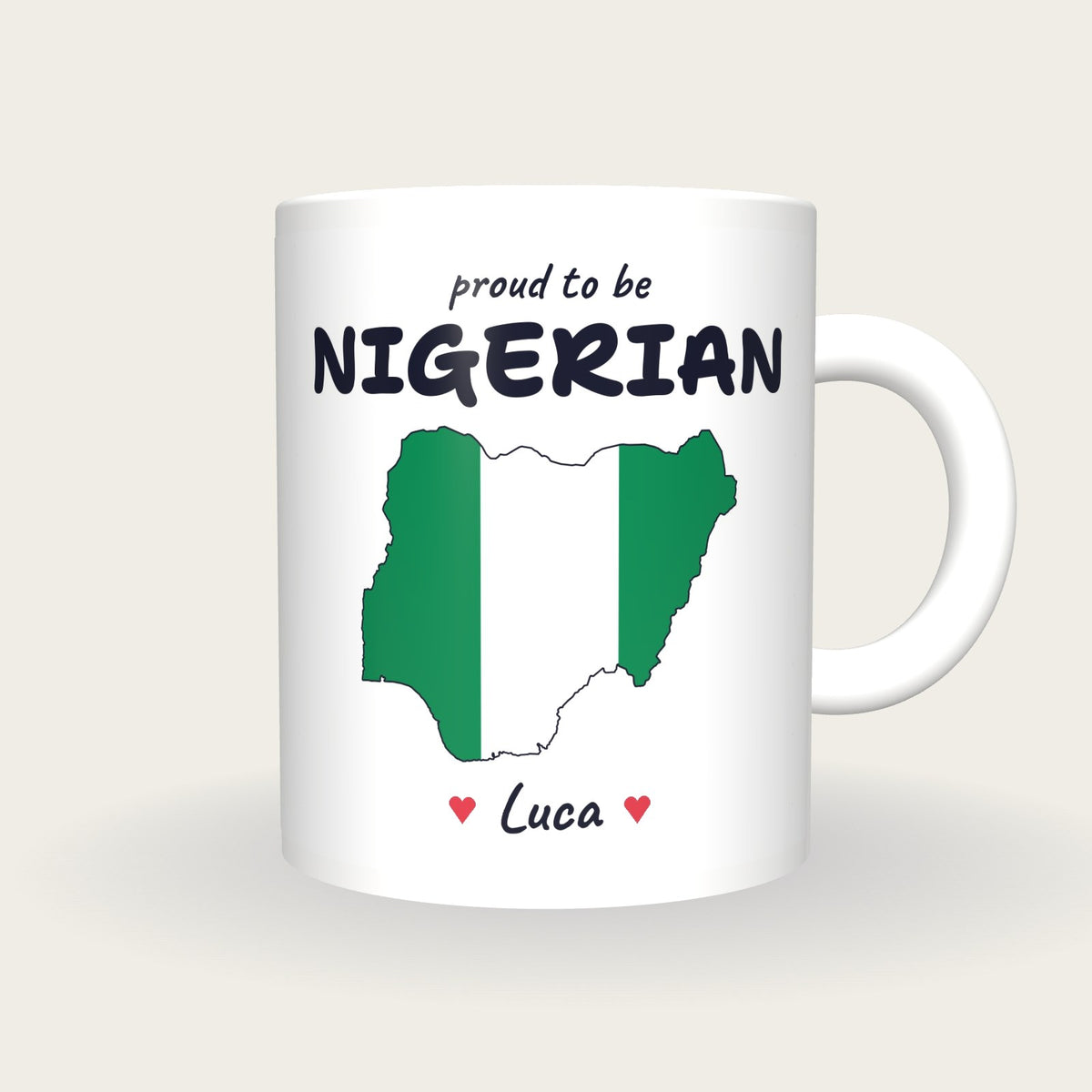 Personalised Nigeria Map Mug, Proud To Be Nigerian, front