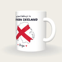 Personalised Northern Ireland Map Mug, My Heart Belongs In Northern Ireland, three-quarter view
