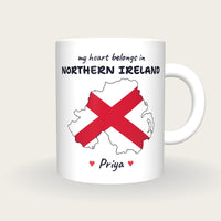 Personalised Northern Ireland Map Mug, My Heart Belongs In Northern Ireland, front