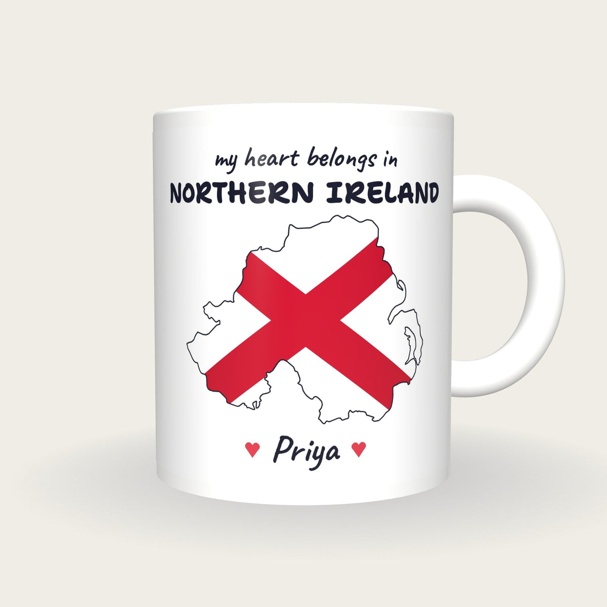 Personalised Northern Ireland Map Mug, My Heart Belongs In Northern Ireland, front