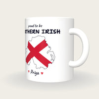Personalised Northern Ireland Map Mug, Proud To Be Northern Irish, three-quarter view