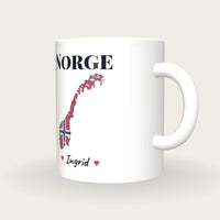 Personalised Norway Map Mug, Norge, three-quarter view