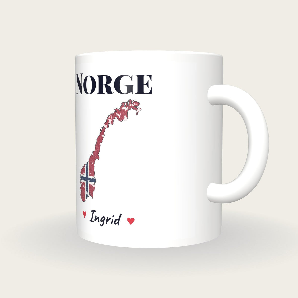 Personalised Norway Map Mug, Norge, three-quarter view