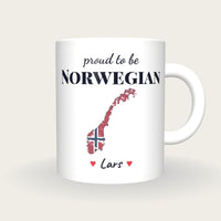 Personalised Norway Map Mug, Proud To Be Norwegian, front