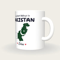 Personalised Pakistan Map Mug, My Heart Belongs In Pakistan, three-quarter view