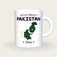 Personalised Pakistan Map Mug, My Heart Belongs In Pakistan, front