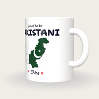 Personalised Pakistan Map Mug, Proud To Be Pakistani, three-quarter view