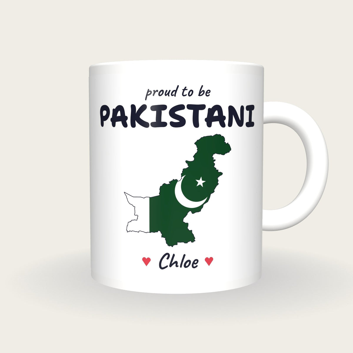 Personalised Pakistan Map Mug, Proud To Be Pakistani, front