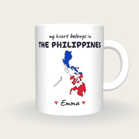 Personalised Philippines Map Mug, My Heart Belongs In The Philippines, front