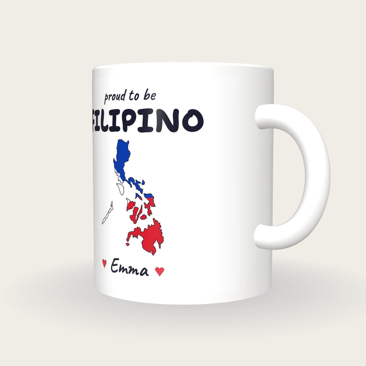 Personalised Philippines Map Mug, Proud To Be Filipino, three-quarter view