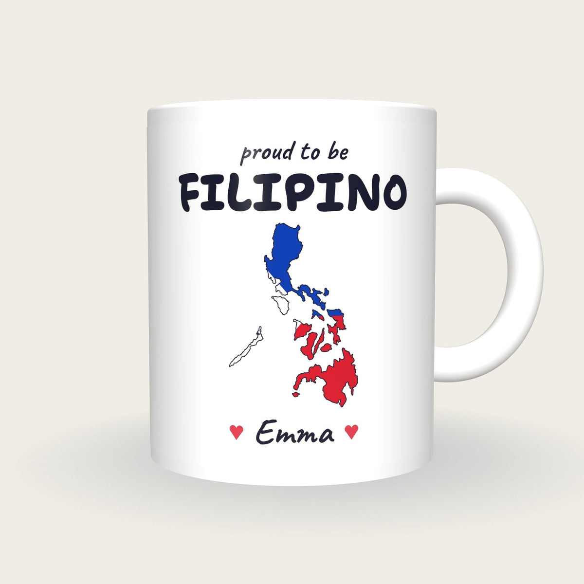 Personalised Philippines Map Mug, Proud To Be Filipino, front