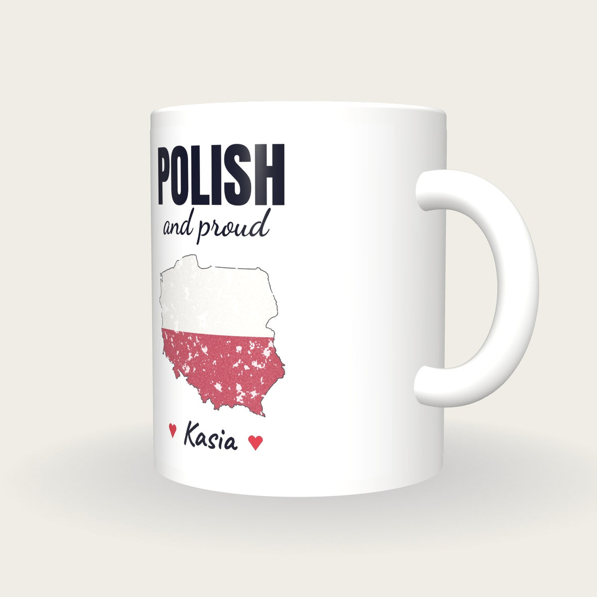 Personalised Poland Map Mug, Polish And Proud, three-quarter view