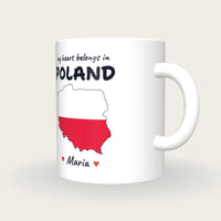 Personalised Poland Map Mug, My Heart Belongs In Poland, three-quarter view
