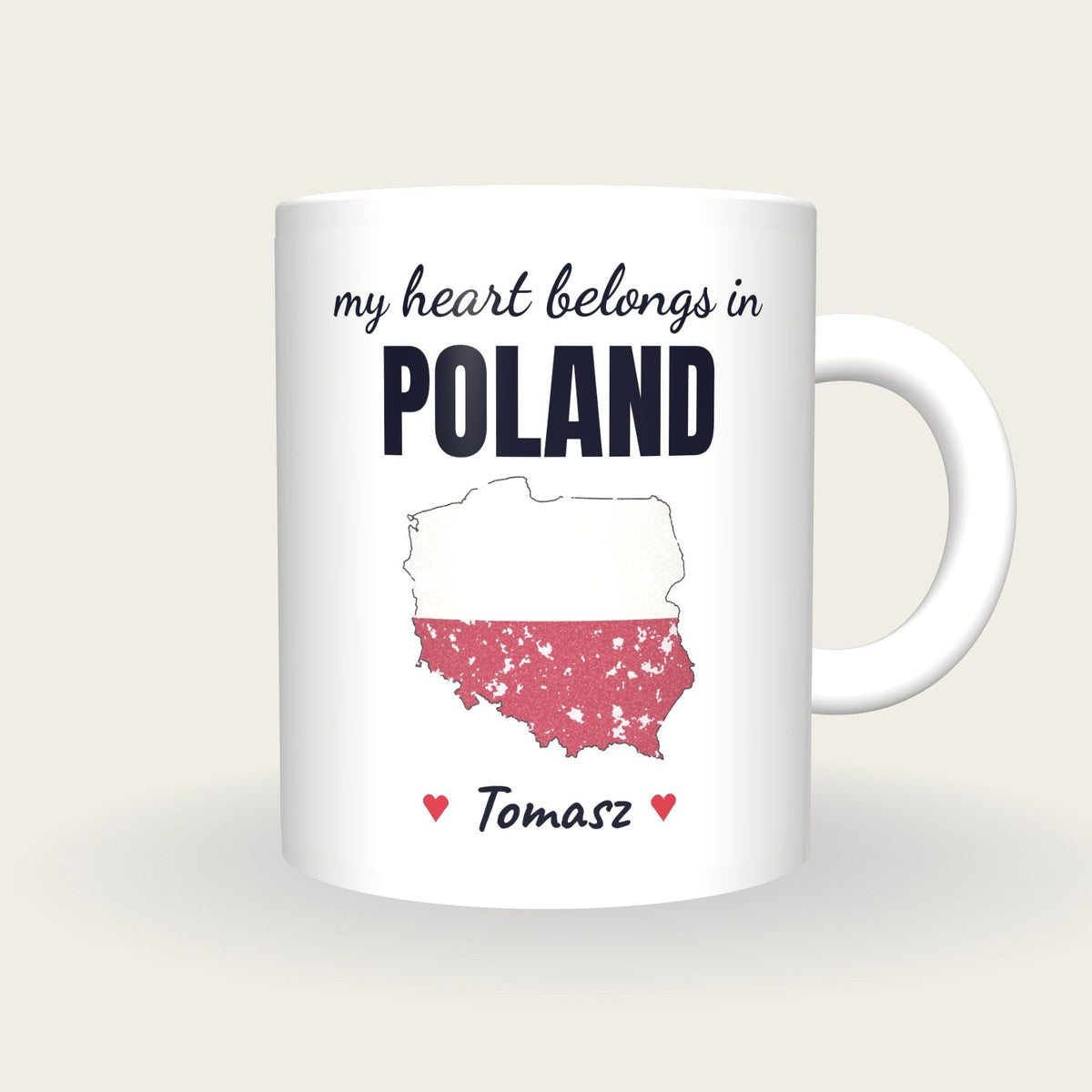 Personalised Poland Map Mug, My Heart Belongs In Poland, front