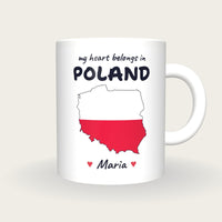 Personalised Poland Map Mug, My Heart Belongs In Poland, front