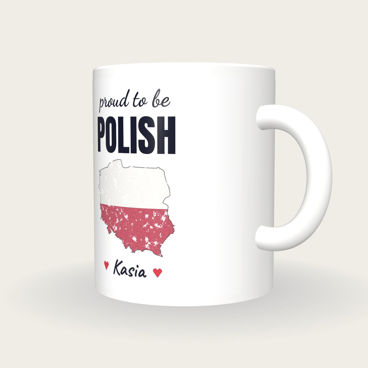 Personalised Poland Map Mug, Proud To Be Polish, three-quarter view