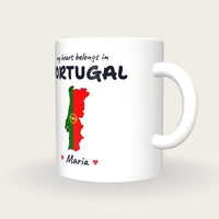 Personalised Portugal Map Mug, My Heart Belongs In Portugal, three-quarter view
